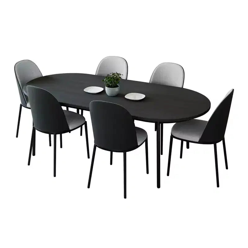 LeisureMod Tule 7-Piece Dining Set in Steel Frame with 6 Upholstered Seat Dining Chairs and 71 Oval Dining Table with Wood Tabletop