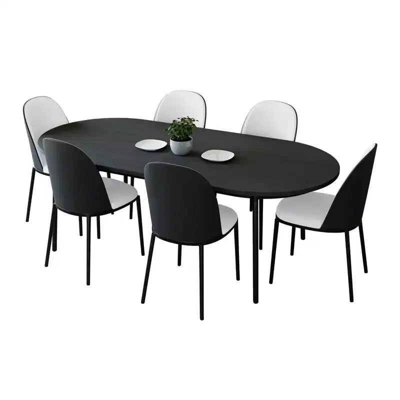 LeisureMod Tule 7-Piece Dining Set in Steel Frame with 6 Upholstered Seat Dining Chairs and 71 Oval Dining Table with Wood Tabletop