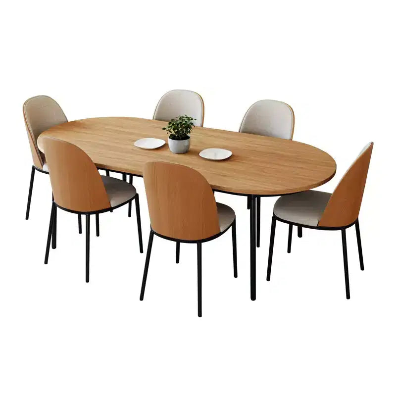 LeisureMod Tule 7-Piece Dining Set in Steel Frame with 6 Upholstered Seat Dining Chairs and 71 Oval Dining Table with Wood Tabletop