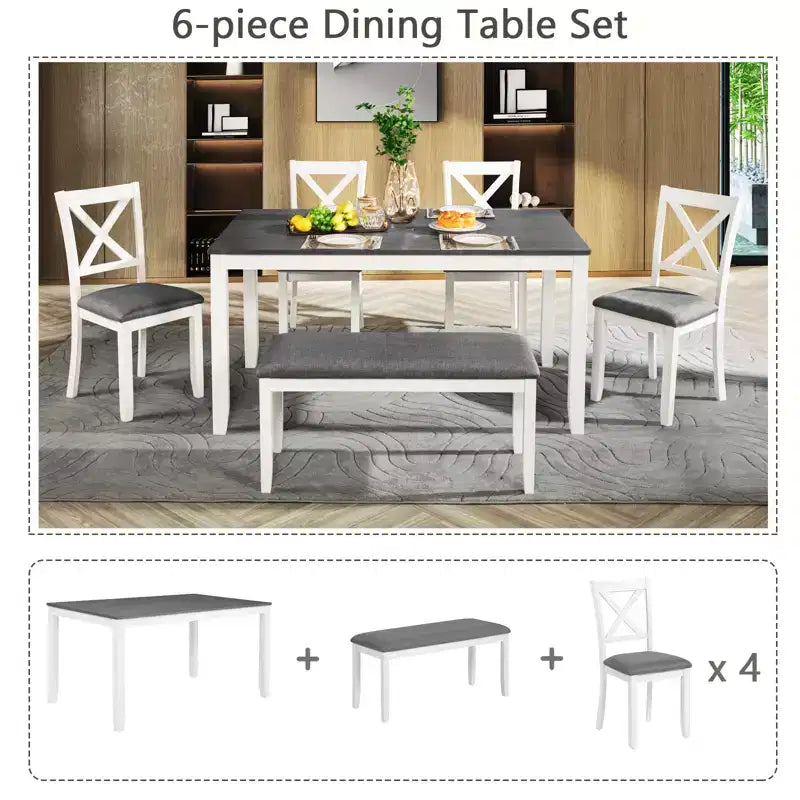 sumyeg 6 Piece Dining Table Set with Bench and 4 Chairs for Kitchen or Dining Room