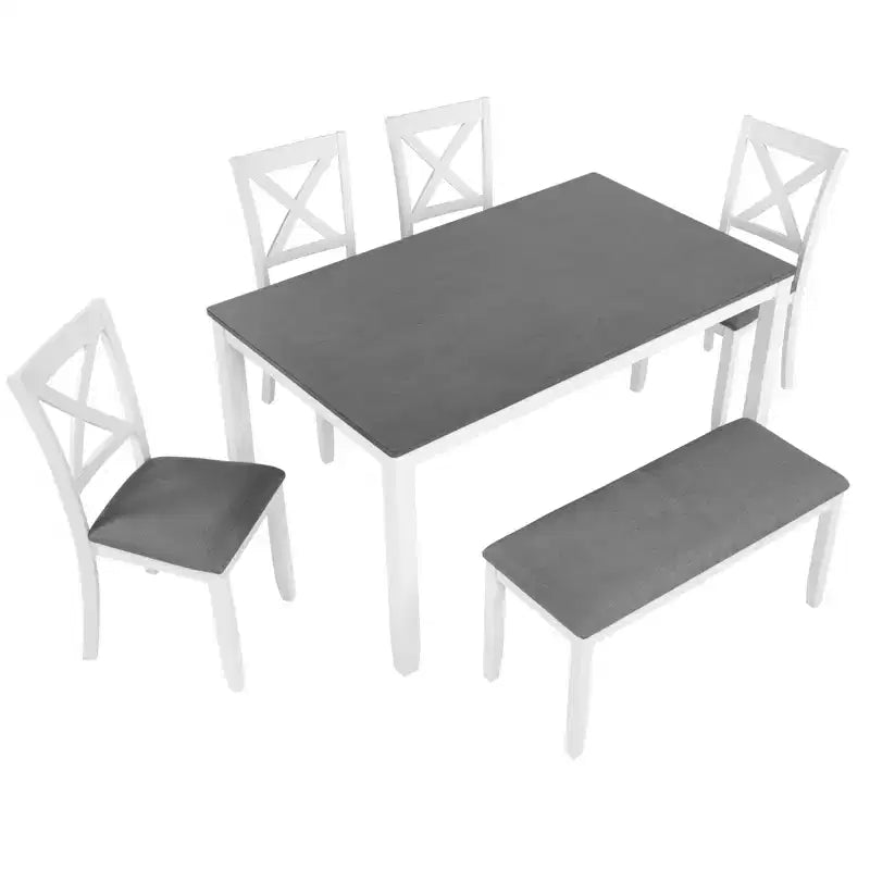 sumyeg 6 Piece Dining Table Set with Bench and 4 Chairs for Kitchen or Dining Room