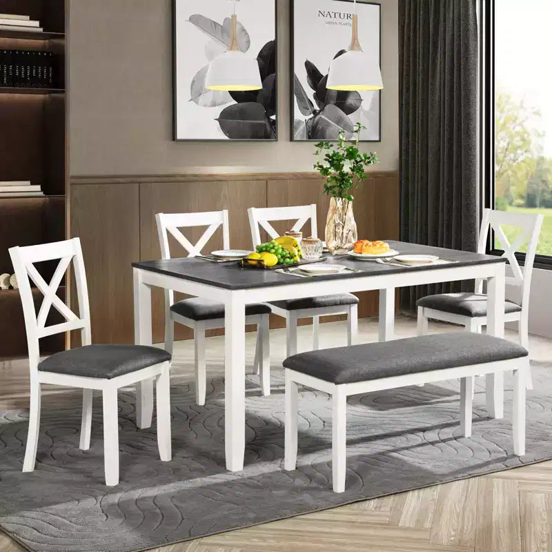 sumyeg 6 Piece Dining Table Set with Bench and 4 Chairs for Kitchen or Dining Room