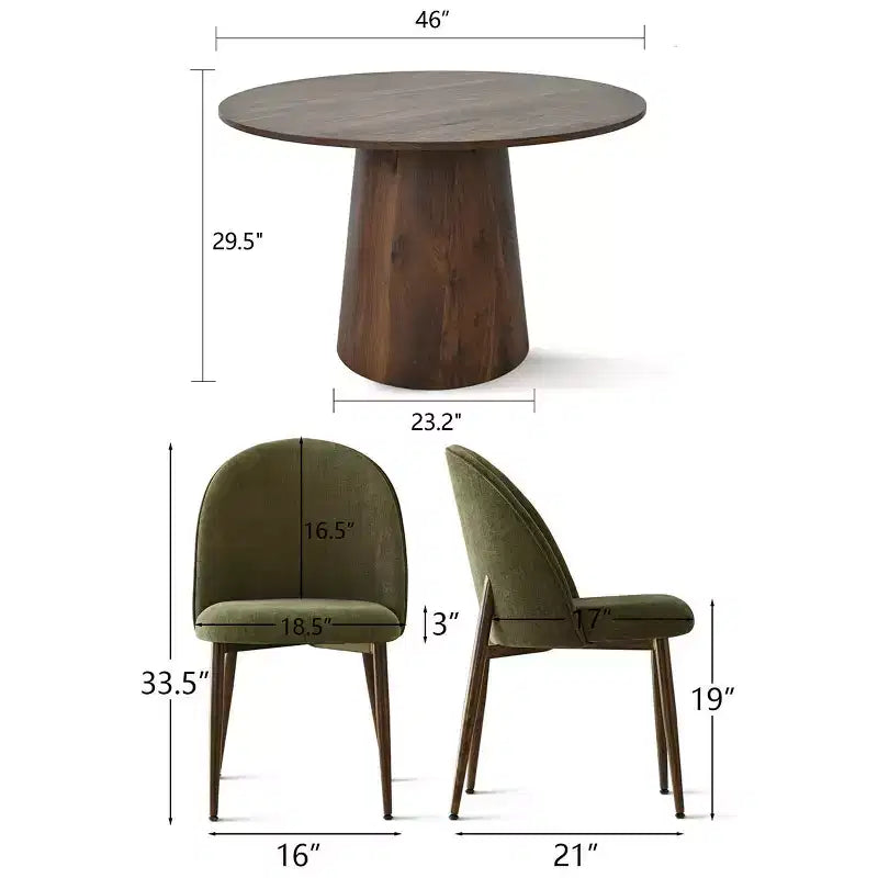 5-Piece Round Dining Set, 46 Walnut-Tone Pedestal Table and Armless Upholstered Chairs, for Breakfast Nooks-Panipeachy