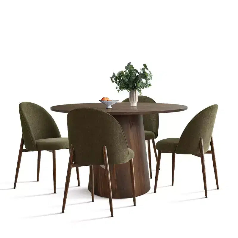 5-Piece Round Dining Set, 46 Walnut-Tone Pedestal Table and Armless Upholstered Chairs, for Breakfast Nooks-Panipeachy