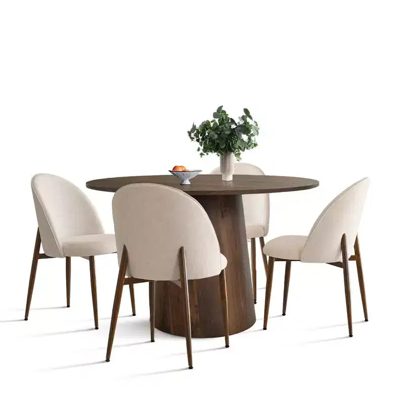 5-Piece Round Dining Set, 46 Walnut-Tone Pedestal Table and Armless Upholstered Chairs, for Breakfast Nooks-Panipeachy