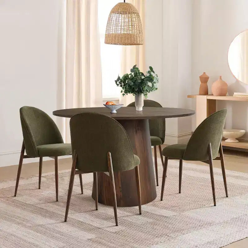5-Piece Round Dining Set, 46 Walnut-Tone Pedestal Table and Armless Upholstered Chairs, for Breakfast Nooks-Panipeachy