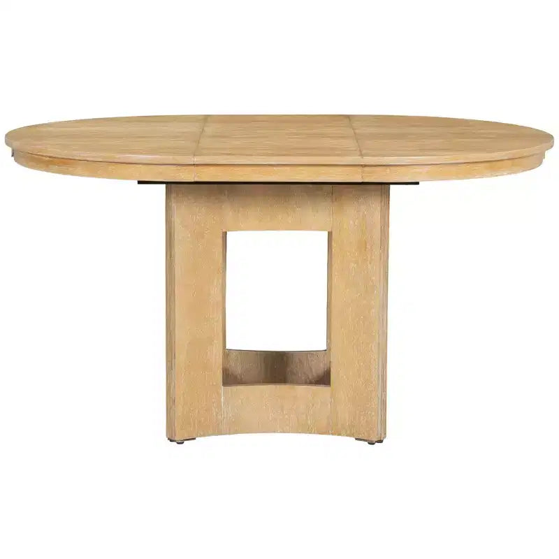 Farmhouse Extendable Round Dining Table Set for 4, 5 Pieces Kitchen Table Set with Removable Leaf and 4 Upholstered Chairs