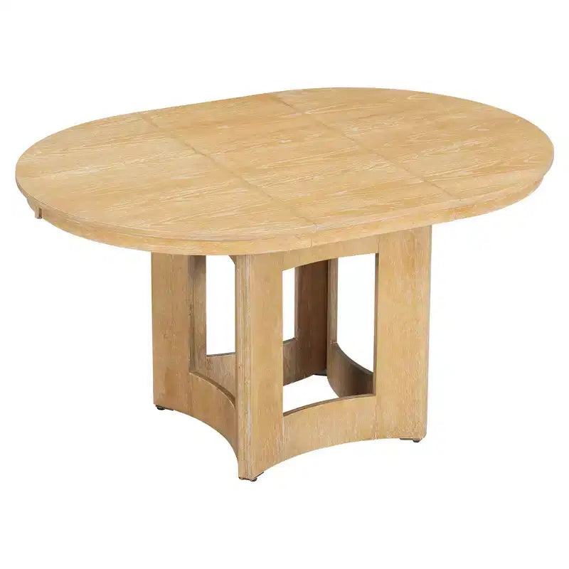 Farmhouse Extendable Round Dining Table Set for 4, 5 Pieces Kitchen Table Set with Removable Leaf and 4 Upholstered Chairs