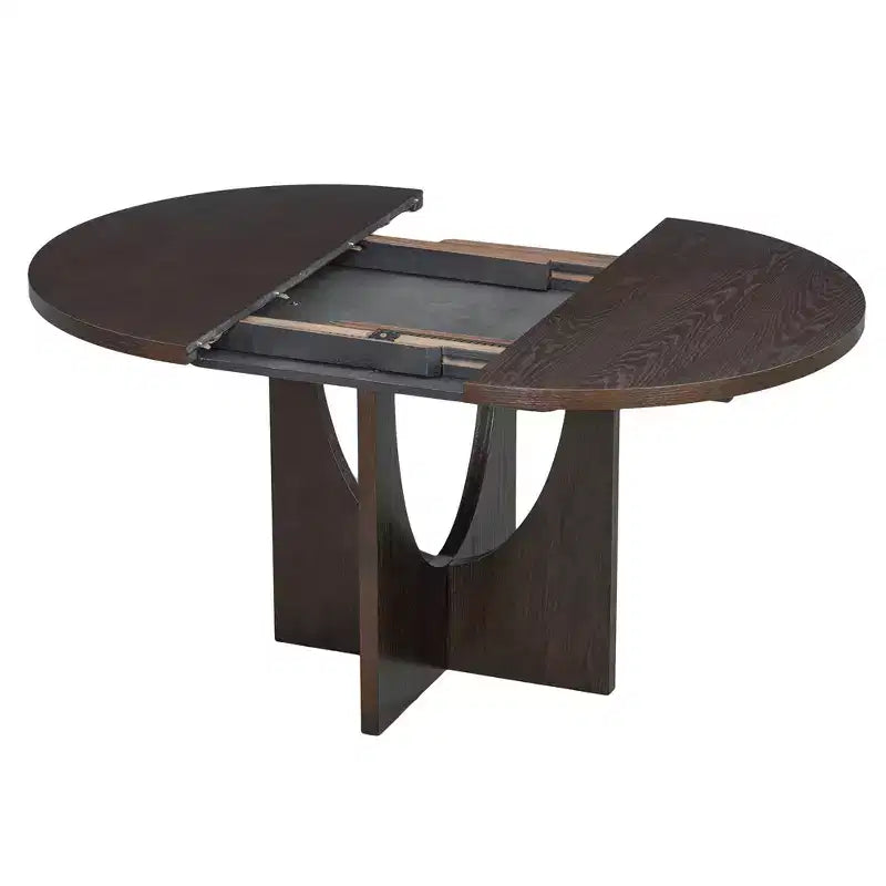 5 Pieces Extendable Round Dining Table Set for 4, Modern Kitchen Dining Table with Removable Leaf and 4 Upholstered Chairs for Dining Room