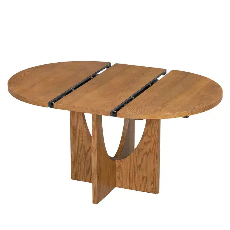 5 Pieces Extendable Round Dining Table Set for 4, Modern Kitchen Dining Table with Removable Leaf and 4 Upholstered Chairs for Dining Room