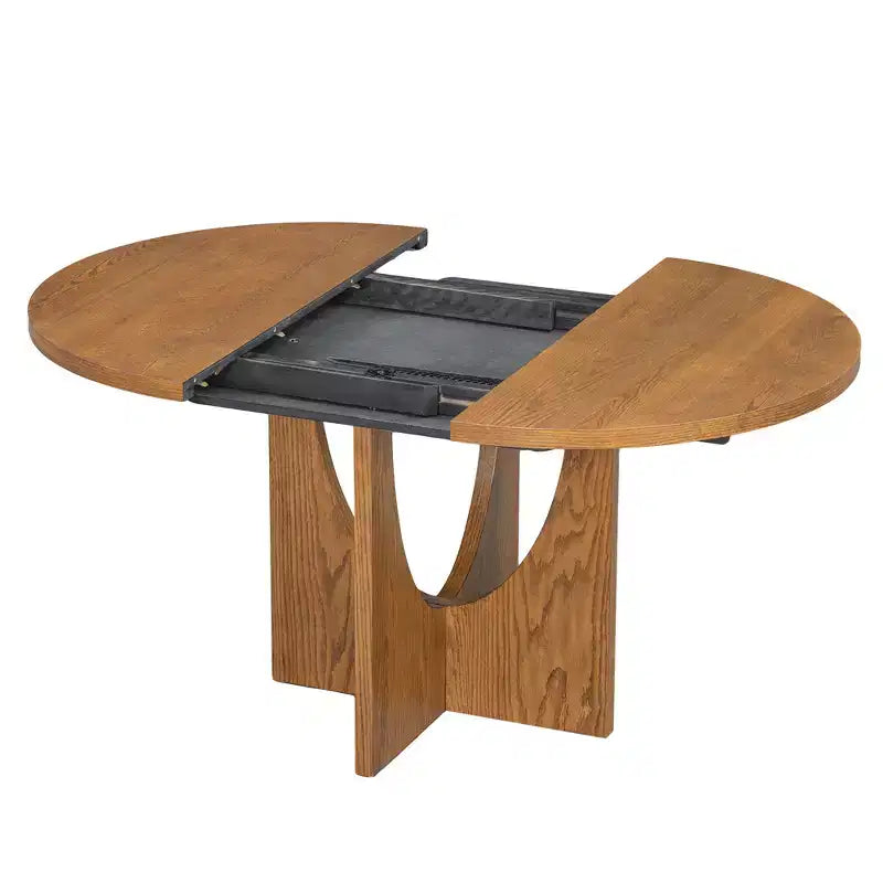5 Pieces Extendable Round Dining Table Set for 4, Modern Kitchen Dining Table with Removable Leaf and 4 Upholstered Chairs for Dining Room