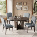 5 Pieces Extendable Round Dining Table Set for 4, Modern Kitchen Dining Table with Removable Leaf and 4 Upholstered Chairs for Dining Room
