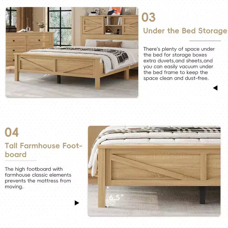 MAYEERTY 3 Pieces Full Bedroom with Double Sliding Door Storage Headboard and Chariging Station Storage Nightstand and Dresser for Bedroom Natural