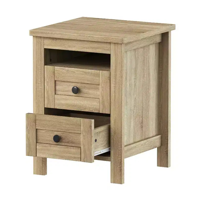 MAYEERTY 3 Pieces Full Bedroom with Double Sliding Door Storage Headboard and Chariging Station Storage Nightstand and Dresser for Bedroom Natural