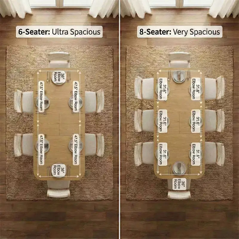 Expandable Dining Table Set for 6/8, Japandi Dining Room Furniture, Rope Back Chairs with Beige Upholstered Seats-Panipeachy