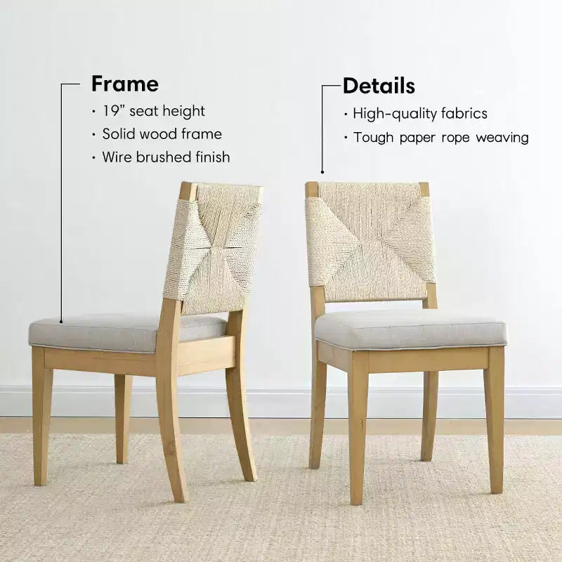 Expandable Dining Table Set for 6/8, Japandi Dining Room Furniture, Rope Back Chairs with Beige Upholstered Seats-Panipeachy