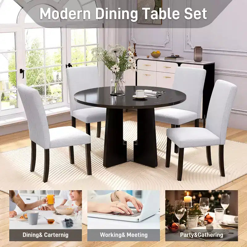 GDFStudio Jacobs 5-Piece Round Dining Table set with 43 Modern Dining Table and 4 Upholstered Chairs
