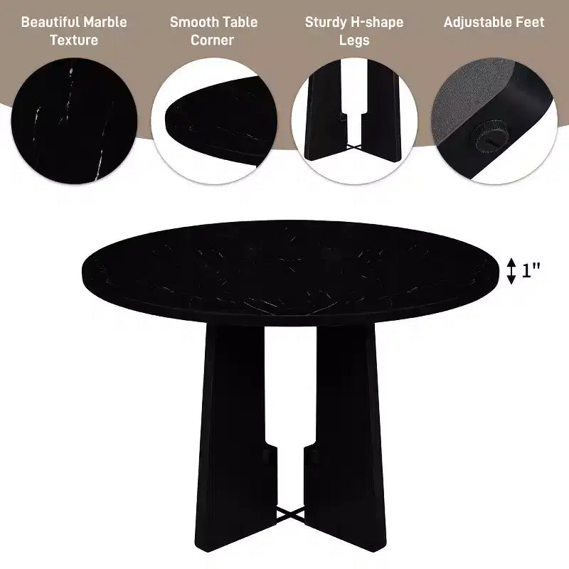 GDFStudio Jacobs 5-Piece Round Dining Table set with 43 Modern Dining Table and 4 Upholstered Chairs