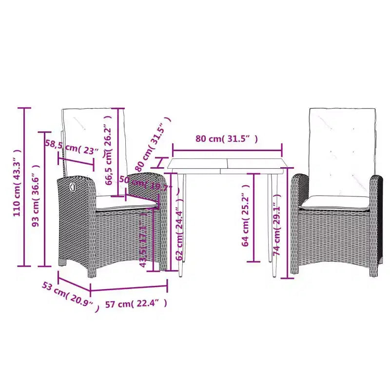 vidaXL Trendy Garden Dining Set with Cushions in Poly Rattan