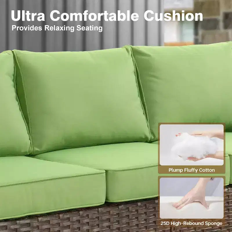 HOMLUX 7 Pieces Wicker Conversation Set, 3-Seat Sofa, Loveseat, Rattan Chairs, Ottomans & Firepit for Garden Backyard