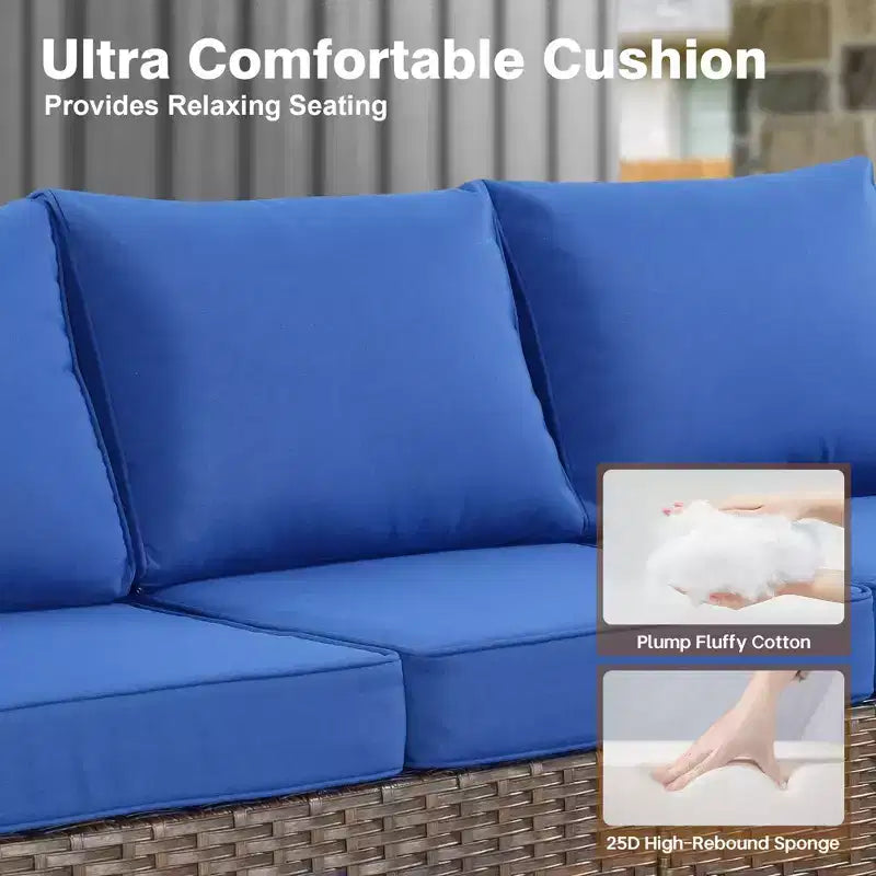 HOMLUX 7 Pieces Wicker Conversation Set, 3-Seat Sofa, Loveseat, Rattan Chairs, Ottomans & Firepit for Garden Backyard