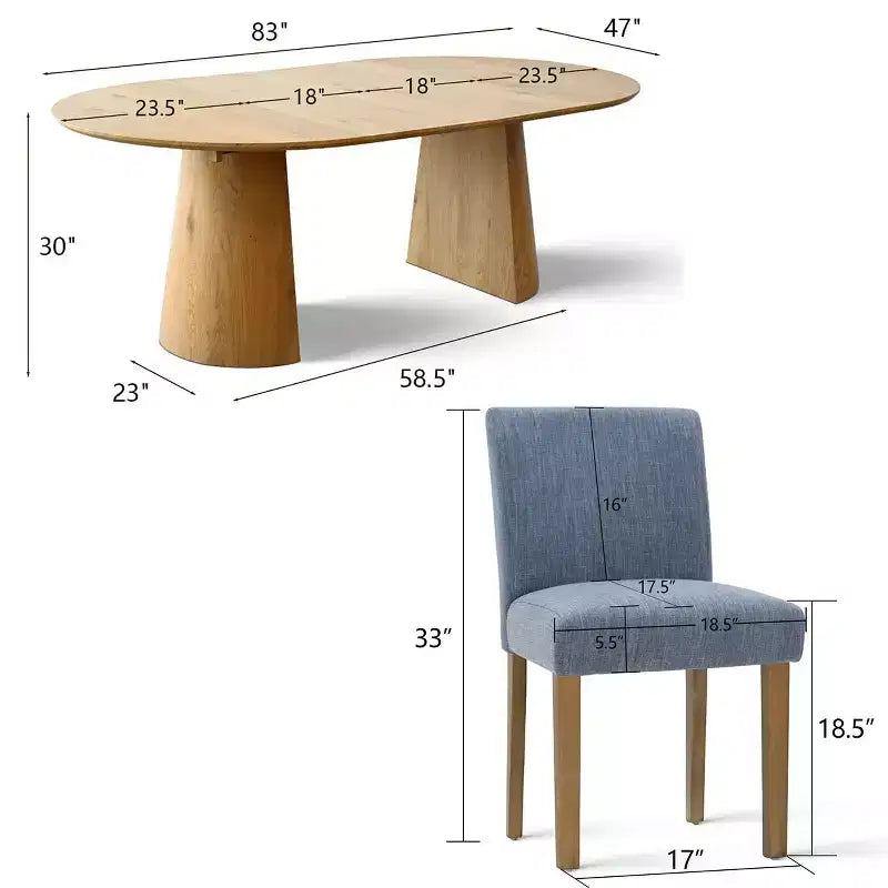 47-83 Extendable Dining Table Set for 4, Natural Wood-Tone Table and 4 Upholstered Armless Chairs with Solid Wood Legs-Panipeachy