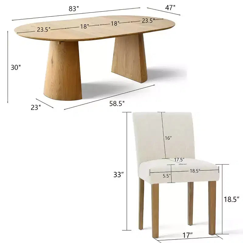 47-83 Extendable Dining Table Set for 4, Natural Wood-Tone Table and 4 Upholstered Armless Chairs with Solid Wood Legs-Panipeachy