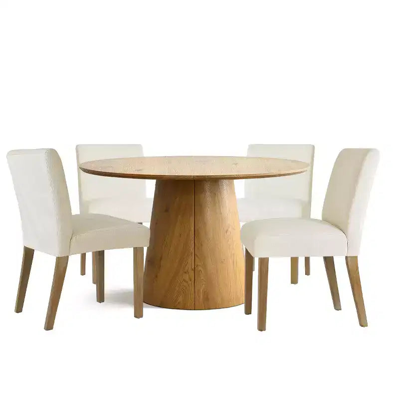 47-83 Extendable Dining Table Set for 4, Natural Wood-Tone Table and 4 Upholstered Armless Chairs with Solid Wood Legs-Panipeachy