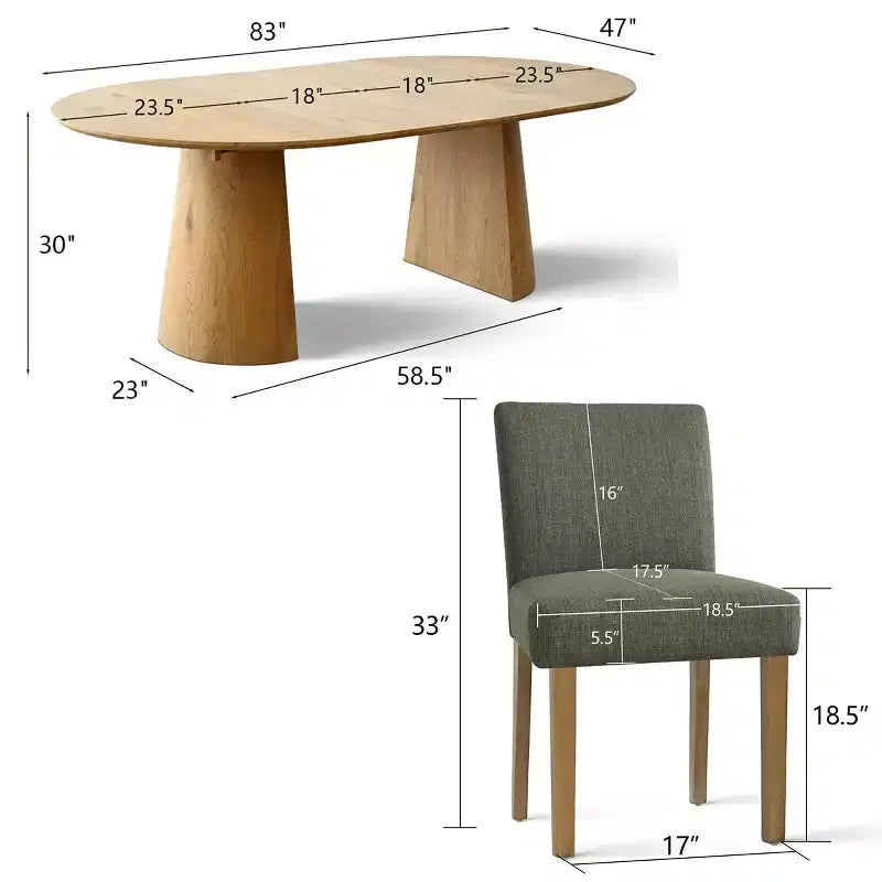 47-83 Extendable Dining Table Set for 4, Natural Wood-Tone Table and 4 Upholstered Armless Chairs with Solid Wood Legs-Panipeachy