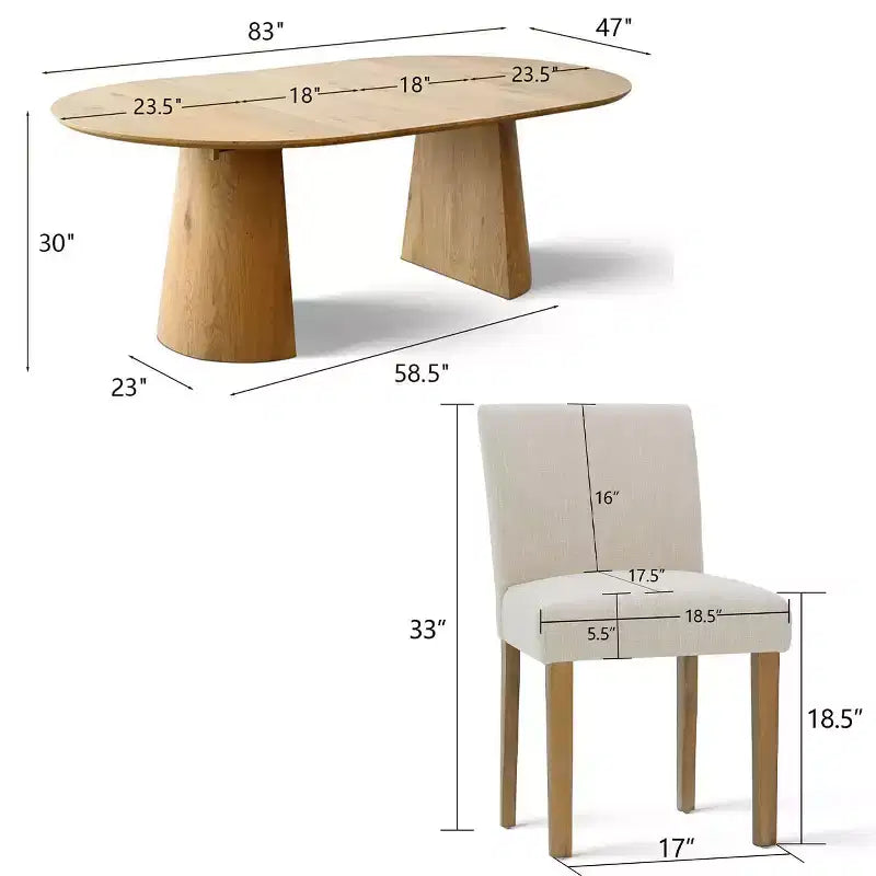 47-83 Extendable Dining Table Set for 4, Natural Wood-Tone Table and 4 Upholstered Armless Chairs with Solid Wood Legs-Panipeachy