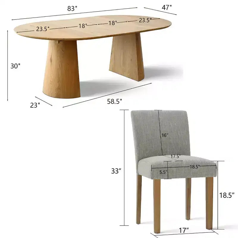 47-83 Extendable Dining Table Set for 4, Natural Wood-Tone Table and 4 Upholstered Armless Chairs with Solid Wood Legs-Panipeachy