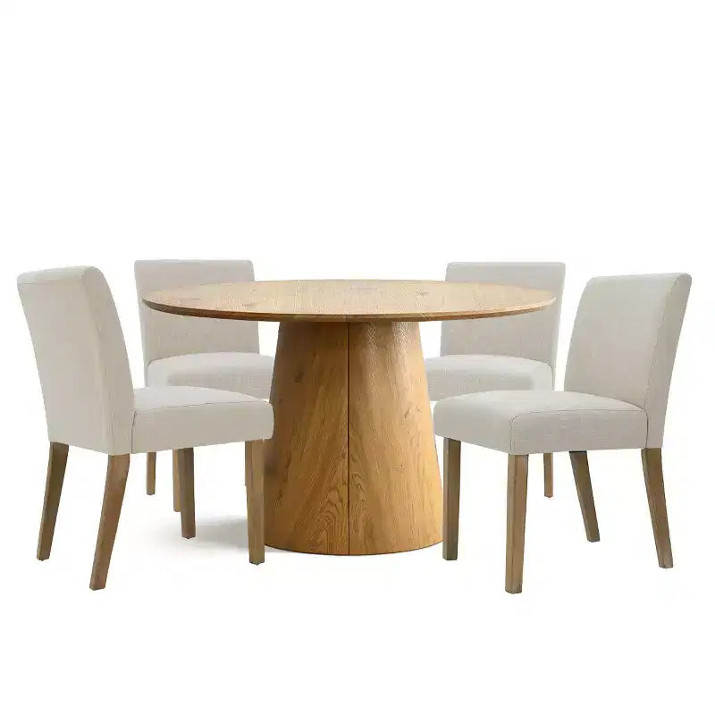 47-83 Extendable Dining Table Set for 4, Natural Wood-Tone Table and 4 Upholstered Armless Chairs with Solid Wood Legs-Panipeachy