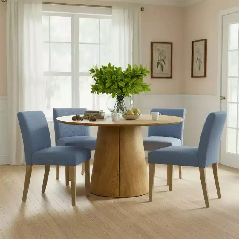 47-83 Extendable Dining Table Set for 4, Natural Wood-Tone Table and 4 Upholstered Armless Chairs with Solid Wood Legs-Panipeachy