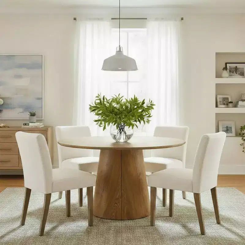 47-83 Extendable Dining Table Set for 4, Natural Wood-Tone Table and 4 Upholstered Armless Chairs with Solid Wood Legs-Panipeachy