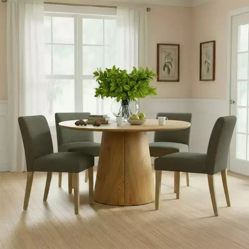 47-83 Extendable Dining Table Set for 4, Natural Wood-Tone Table and 4 Upholstered Armless Chairs with Solid Wood Legs-Panipeachy