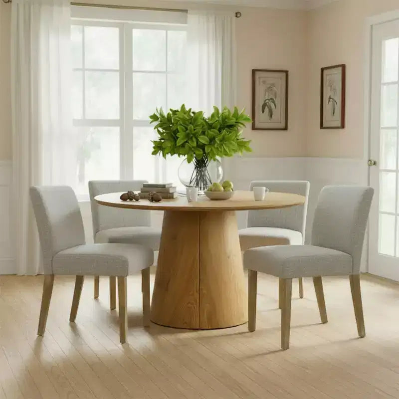 47-83 Extendable Dining Table Set for 4, Natural Wood-Tone Table and 4 Upholstered Armless Chairs with Solid Wood Legs-Panipeachy