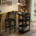 3-Piece Kitchen Table Set with Storage Shelves & 2 Bar Stools - Iron and Wood Dining Table for Condos ,Apartments,Small Spaces