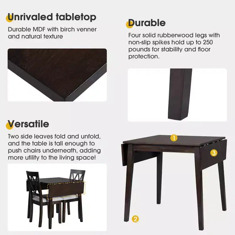 GDF Studio Avery 3 Piece Dining Set with Drop Leaf Dining Table and 2 Dining Upholstered Chairs