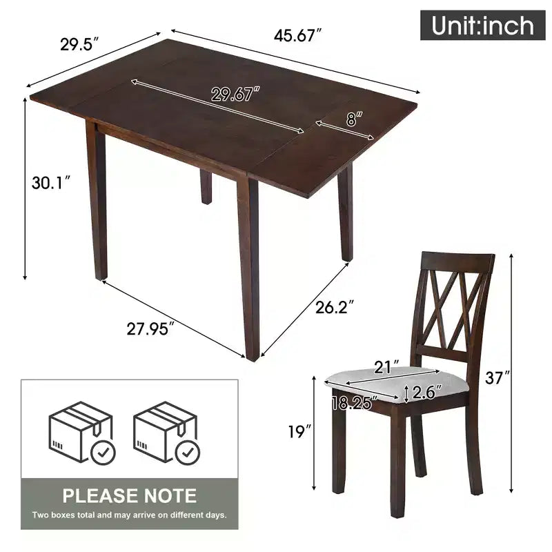 GDF Studio Avery 3 Piece Dining Set with Drop Leaf Dining Table and 2 Dining Upholstered Chairs