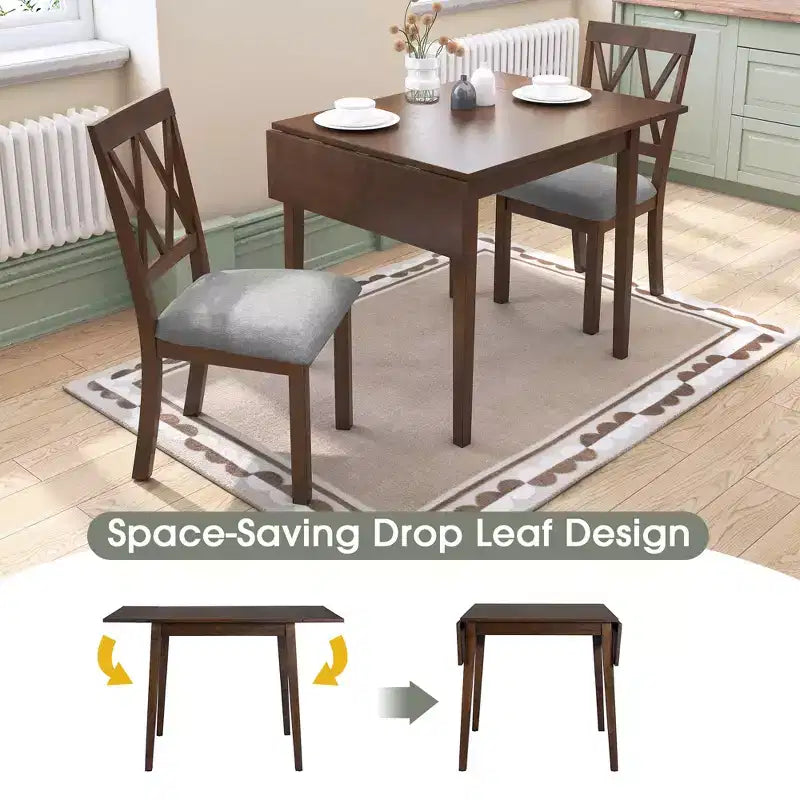 GDF Studio Avery 3 Piece Dining Set with Drop Leaf Dining Table and 2 Dining Upholstered Chairs