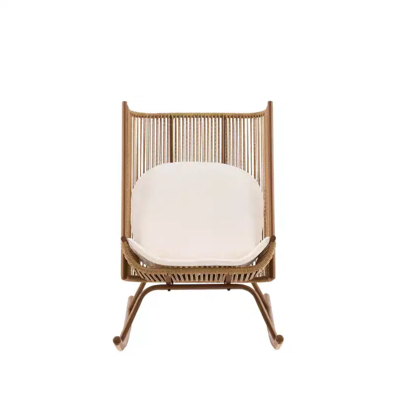 Christopher Knight Home Sunita Farmhouse 3 Piece Patio Dining Set with Acacia Wood Table and Iron Rocking Chairs