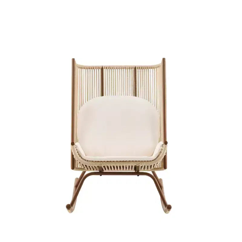 Christopher Knight Home Sunita Farmhouse 3 Piece Patio Dining Set with Acacia Wood Table and Iron Rocking Chairs