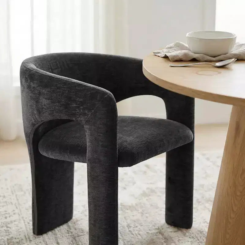 Round Dining Table Set with 2 Chenille Armchairs, Modern Pedestal Table and Upholstered Chairs with Full Back and Arms-Panipeachy