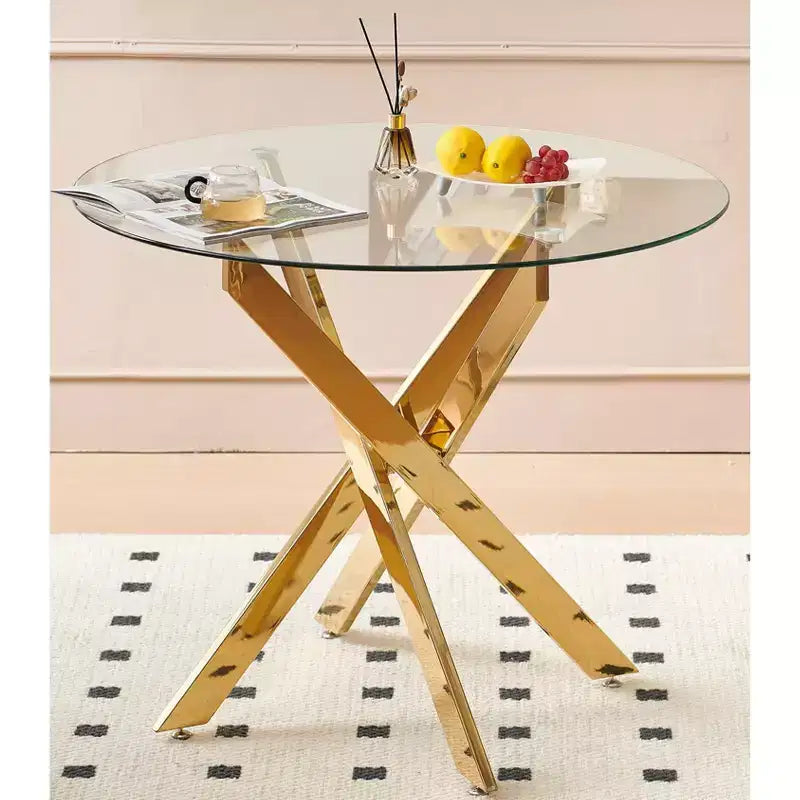 5-Piece Mid-Century Dining Set with Glass Table Top and Metal Legs for 4-6 People, Also Functions as Coffee Table
