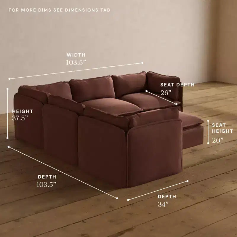 Anabei Modular Washable 5-Seater Corner Sofa Sectional + Ottoman | Memorix+ Seat & Contour Pillow
