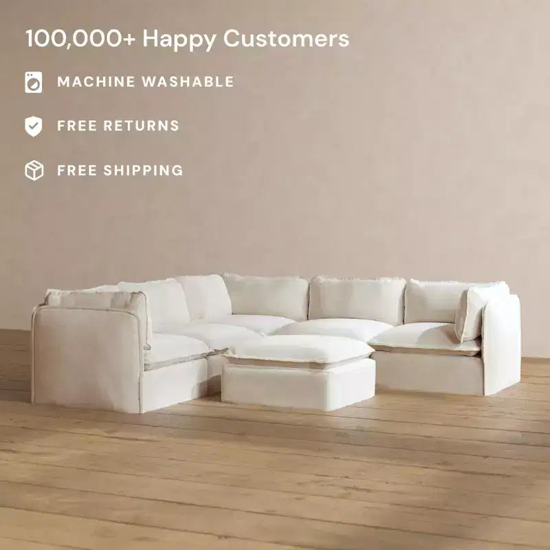 Anabei Modular Washable 5-Seater Corner Sofa Sectional + Ottoman | Memorix+ Seat & Contour Pillow