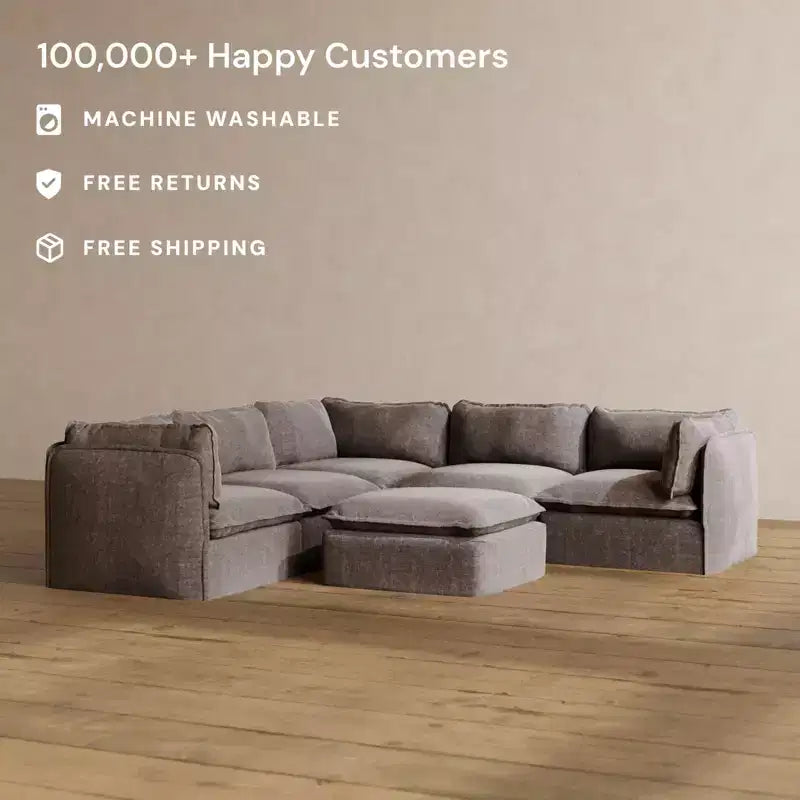 Anabei Modular Washable 5-Seater Corner Sofa Sectional + Ottoman | Memorix+ Seat & Contour Pillow