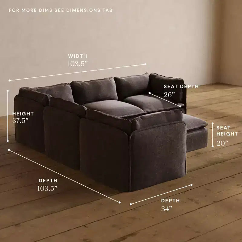 Anabei Modular Washable 5-Seater Corner Sofa Sectional + Ottoman | Memorix+ Seat & Contour Pillow