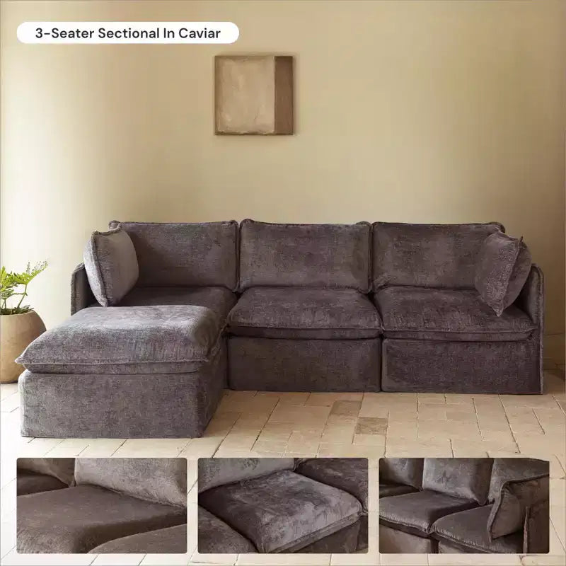 Anabei Modular Washable 5-Seater Corner Sofa Sectional + Ottoman | Memorix+ Seat & Contour Pillow