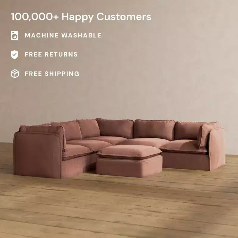Anabei Modular Washable 5-Seater Corner Sofa Sectional + Ottoman | Memorix+ Seat & Contour Pillow
